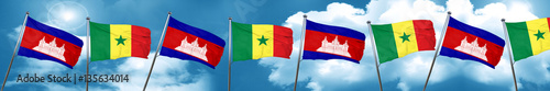 Cambodia flag with Senegal flag, 3D rendering
