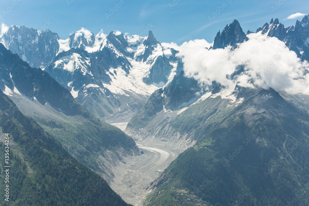 Valley and glacier of Mer de Glace in the French Alps above Chamonix. Valley and glacier of Mer de Glace in the French Alps above Chamonix.