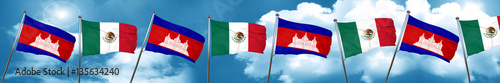 Cambodia flag with Mexico flag, 3D rendering