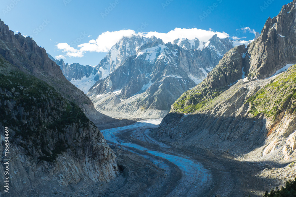Valley and glacier of Mer de Glace in the French Alps above Chamonix