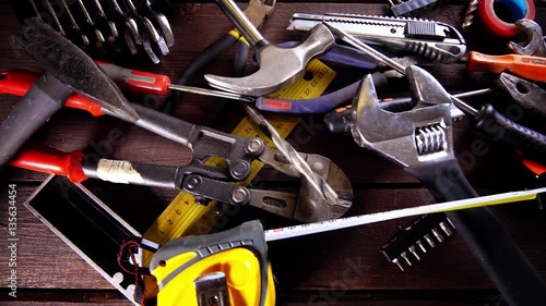 Many old rusty tools on repairman desk