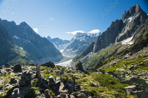 Valley and glacier of Mer de Glace in the French Alps above Chamonix