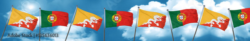 Bhutan flag with Portugal flag, 3D rendering