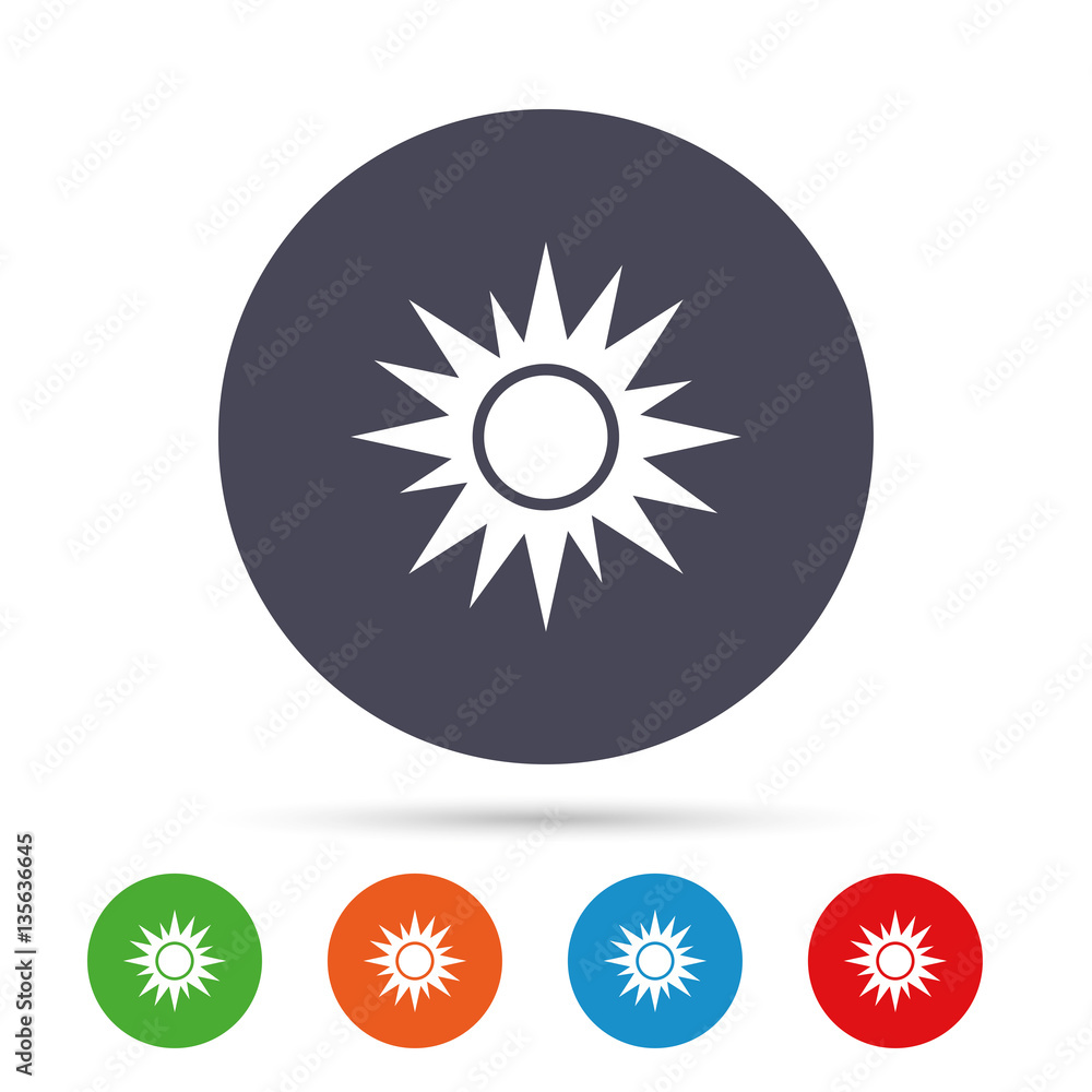 Sun sign icon. Solarium symbol. Heat button. Sun sign icon. Solarium symbol. Heat button.
