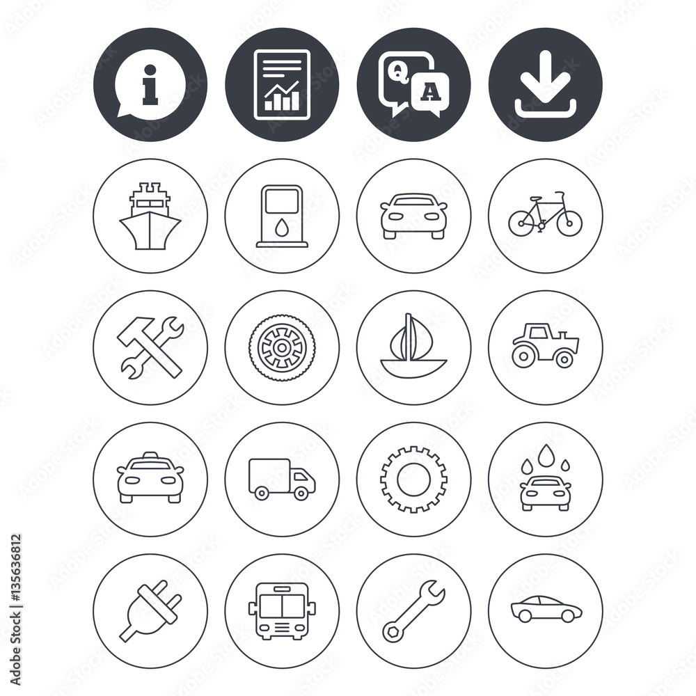 Transport, services icons. Ship, car and bus. Transport, services icons. Ship, car and bus.