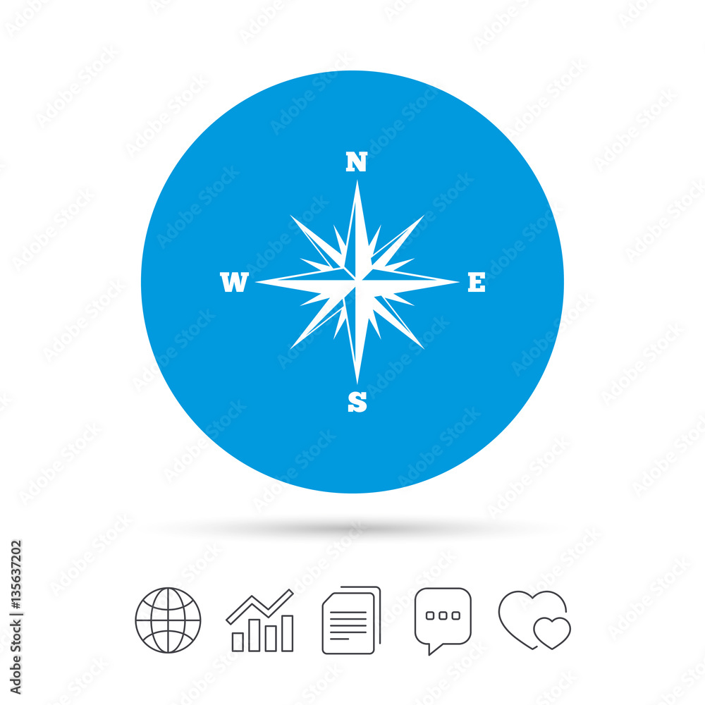 Compass sign icon. Windrose navigation symbol. Compass sign icon. Windrose navigation symbol.