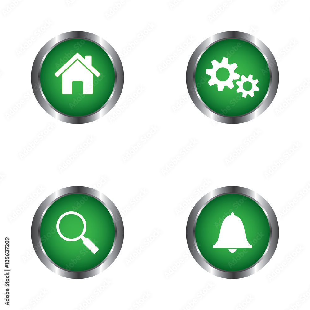 Home, settings, search and notification web buttons vector design isolated on white background Home, settings, search and notification web buttons vector design isolated on white background
