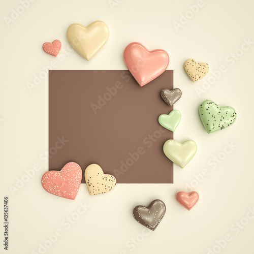 Empty card mock-up for text or Valentine's Day with pastel cookies 3D Illustration