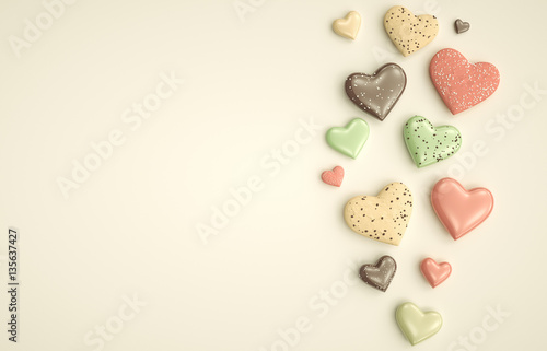 Valentine's Day simple love background decoration element heart shape cookies 3D Illustration