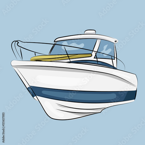 isolated small powerboat at the blue background