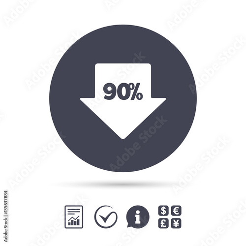 90 percent sale arrow tag sign icon.