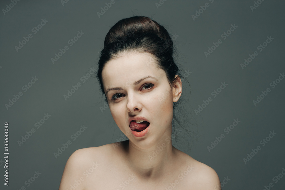 attractive woman with open mouth, bare shoulders attractive woman with open mouth, bare shoulders