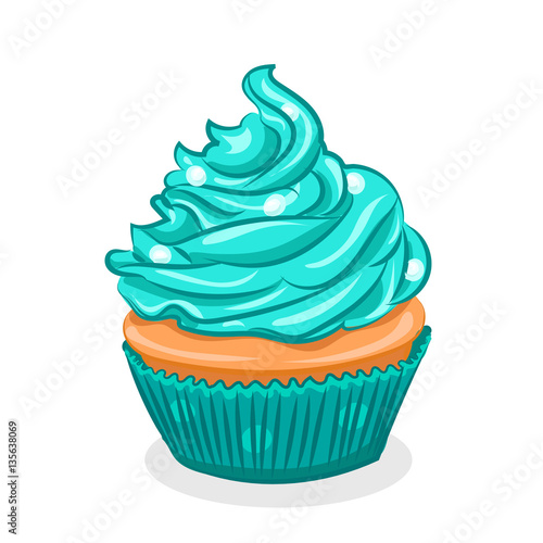 turquoise cupcake with cream isolated at the white background