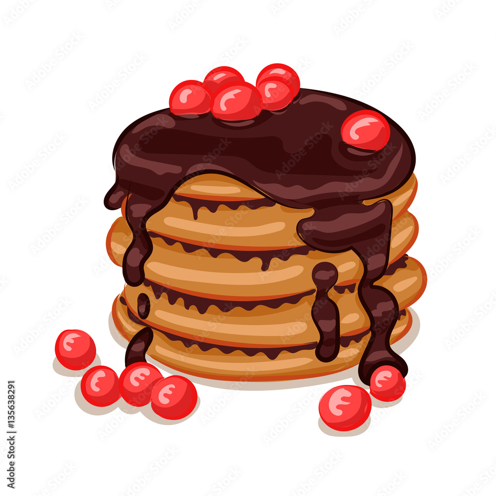 pan cakes with chocolate and berries isolated pan cakes with chocolate and berries isolated