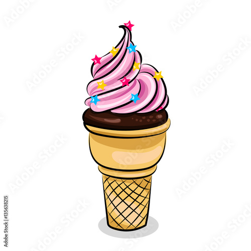 ice cream in waffle cone isolated at the white background