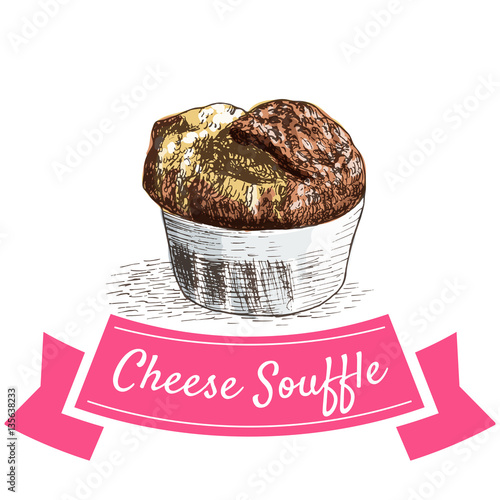 Cheese Souffle colorful illustration.