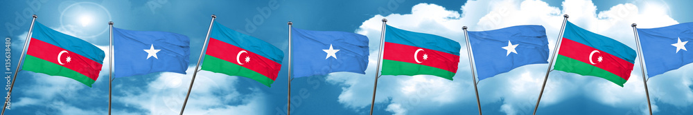 Azerbaijan flag with Somalia flag, 3D rendering Azerbaijan flag with Somalia flag, 3D rendering