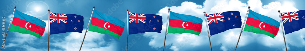 Azerbaijan flag with New Zealand flag, 3D rendering Azerbaijan flag with New Zealand flag, 3D rendering