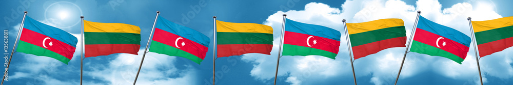 Azerbaijan flag with Lithuania flag, 3D rendering Azerbaijan flag with Lithuania flag, 3D rendering