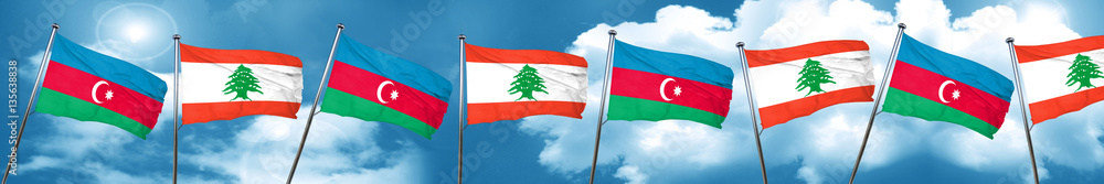 Azerbaijan flag with Lebanon flag, 3D rendering Azerbaijan flag with Lebanon flag, 3D rendering