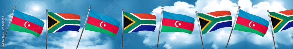 Azerbaijan flag with South Africa flag, 3D rendering Azerbaijan flag with South Africa flag, 3D rendering