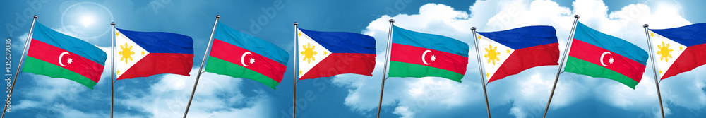 Azerbaijan flag with Philippines flag, 3D rendering Azerbaijan flag with Philippines flag, 3D rendering