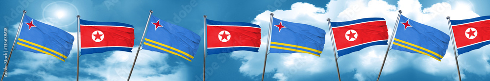 aruba flag with North Korea flag, 3D rendering aruba flag with North Korea flag, 3D rendering