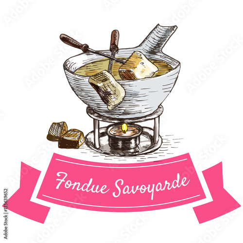 Fondue Savoyarde colorful illustration.