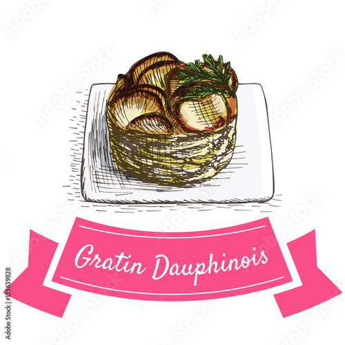 Gratin Dauphinois colorful illustration.
