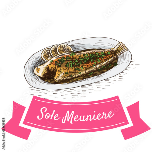 Sole Meuniere colorful illustration.
