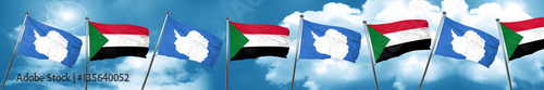 antarctica flag with Sudan flag, 3D rendering