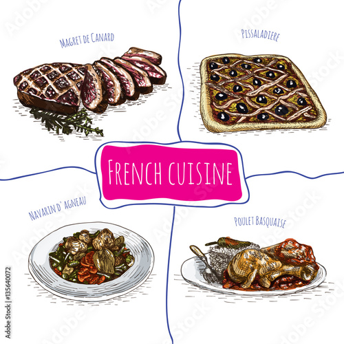 French menu colorful illustration.