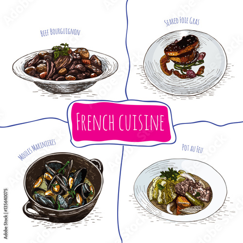 French menu colorful illustration.