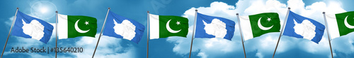 antarctica flag with Pakistan flag, 3D rendering