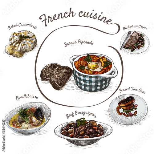French menu colorful illustration.