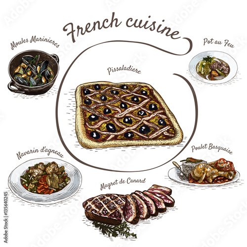 French menu colorful illustration.