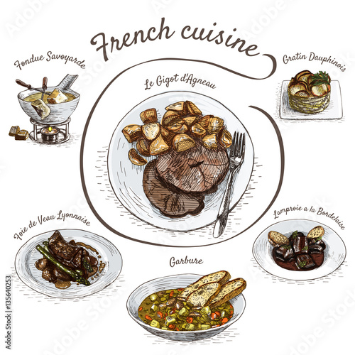 French menu colorful illustration.