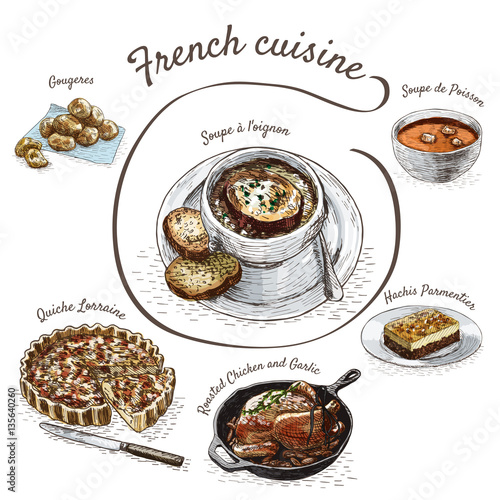 French menu colorful illustration.
