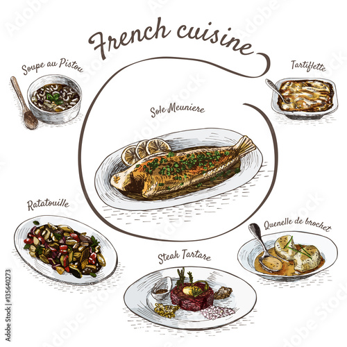 French menu colorful illustration.
