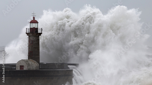 10 Meters Big Waves Over the "Felgueiras" Lighthouse in Oporto, Portugal, left