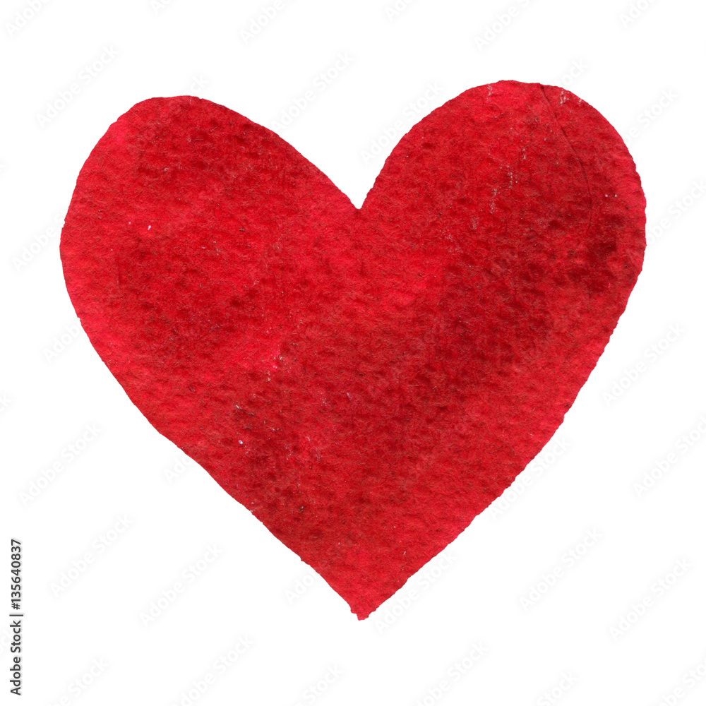 Watercolor painted red heart. Element for design Valentine's day card or romantic post cards.