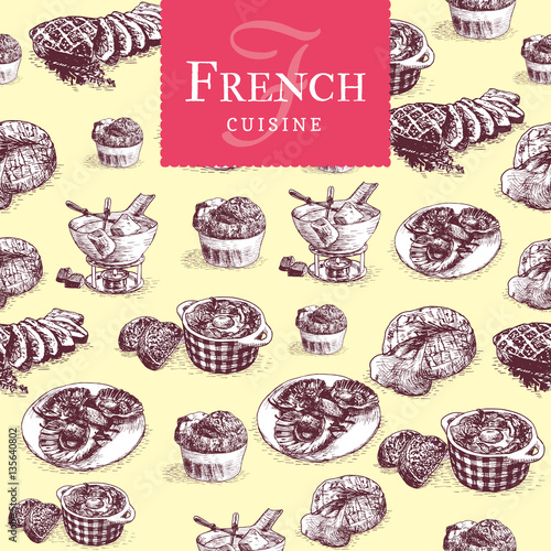Vector colorful illustration of French cuisine.