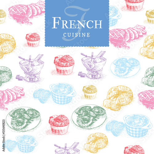 Vector colorful illustration of French cuisine.