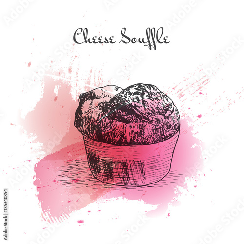 Cheese Souffle watercolor effect illustration.