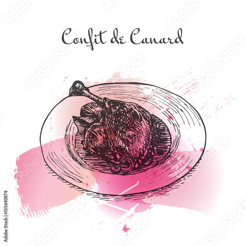 Confit de Canard watercolor effect illustration.