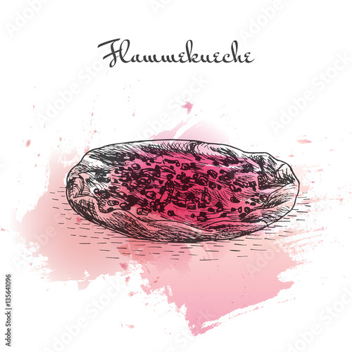 Flammekueche watercolor effect illustration.