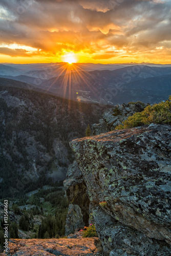 Sunrise over a rocky canyon in the Bitterroots of Montana