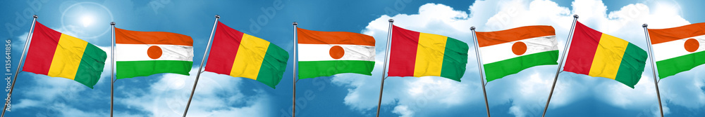 Guinea flag with Niger flag, 3D rendering Guinea flag with Niger flag, 3D rendering