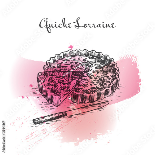 Quiche Lorraine watercolor effect illustration.