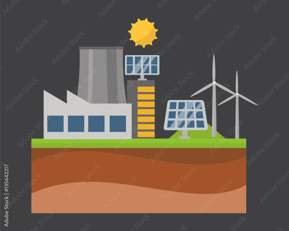 Sun solar energy power electricity technology vector.